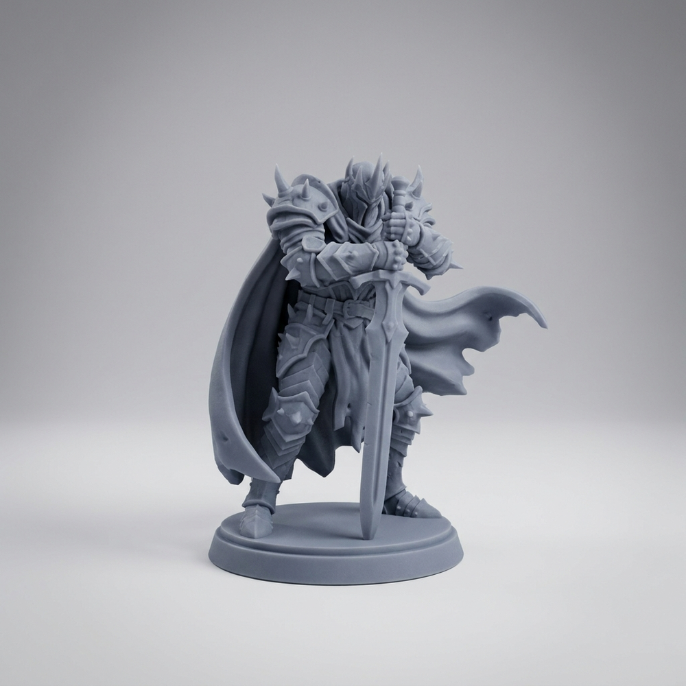 3D printed grey resin dark knight fantasy miniature