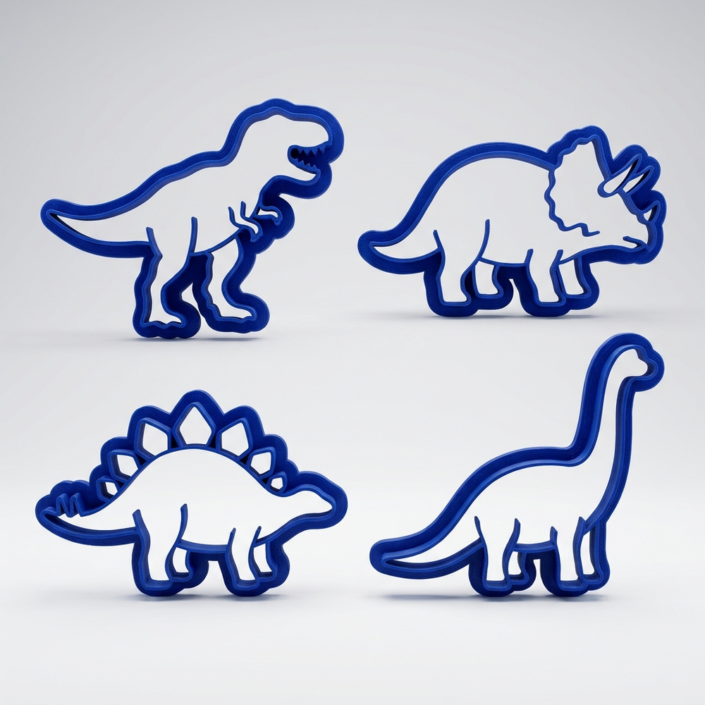 3D printed blue dinosaur outline cookie cutter set