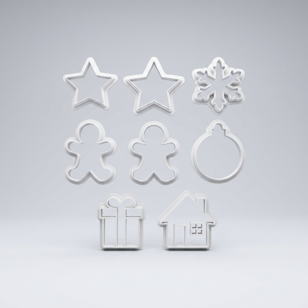 3D printed white Christmas cookie cutter set