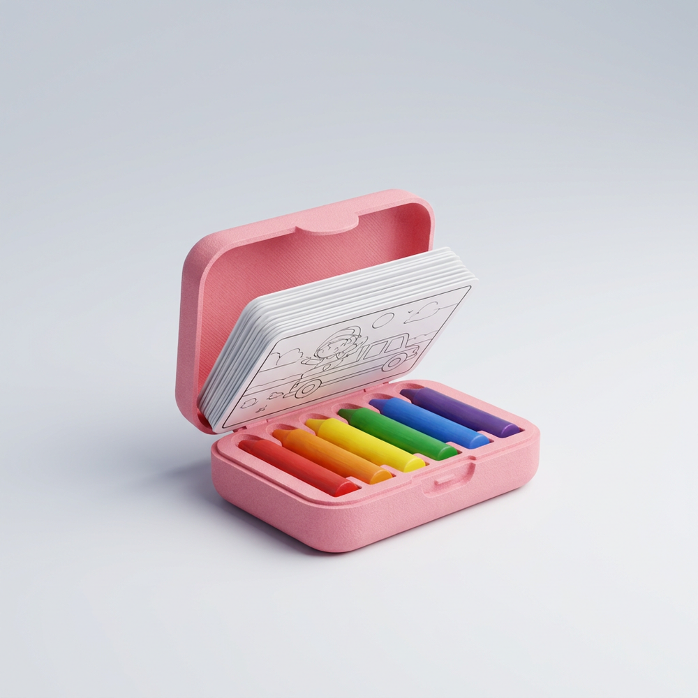3D printed travel kids coloring set pink case