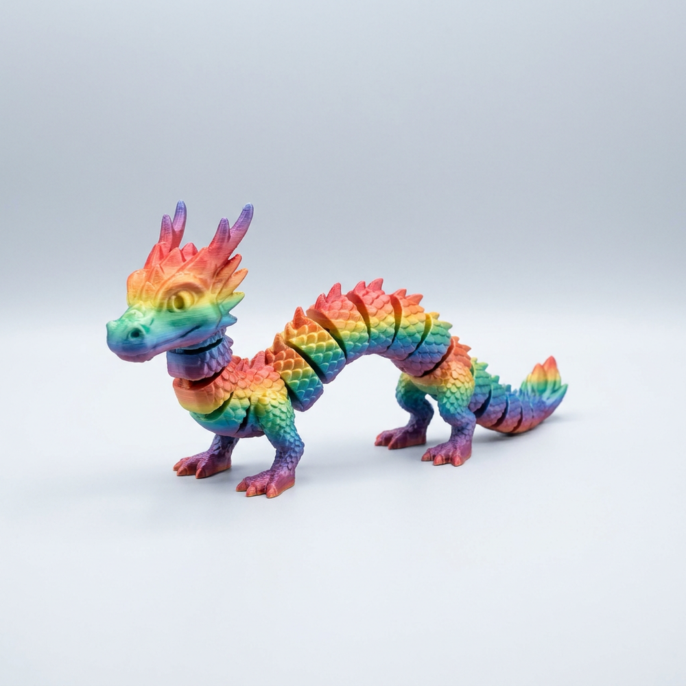 3D printed rainbow articulated flexi dragon toy