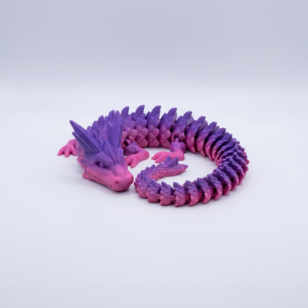 3D printed purple pink articulated flexi dragon toy