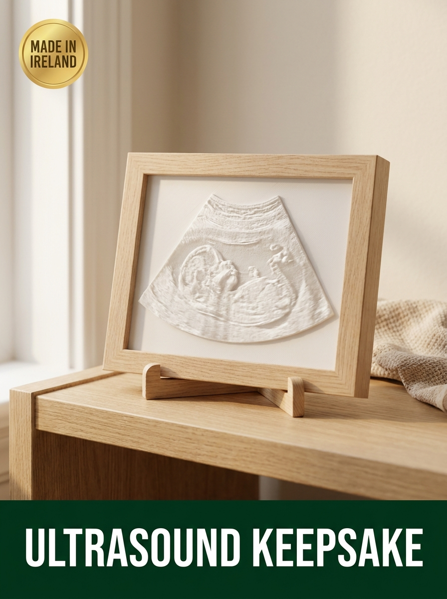 3D printed ultrasound keepsake plaque on a nursery shelf