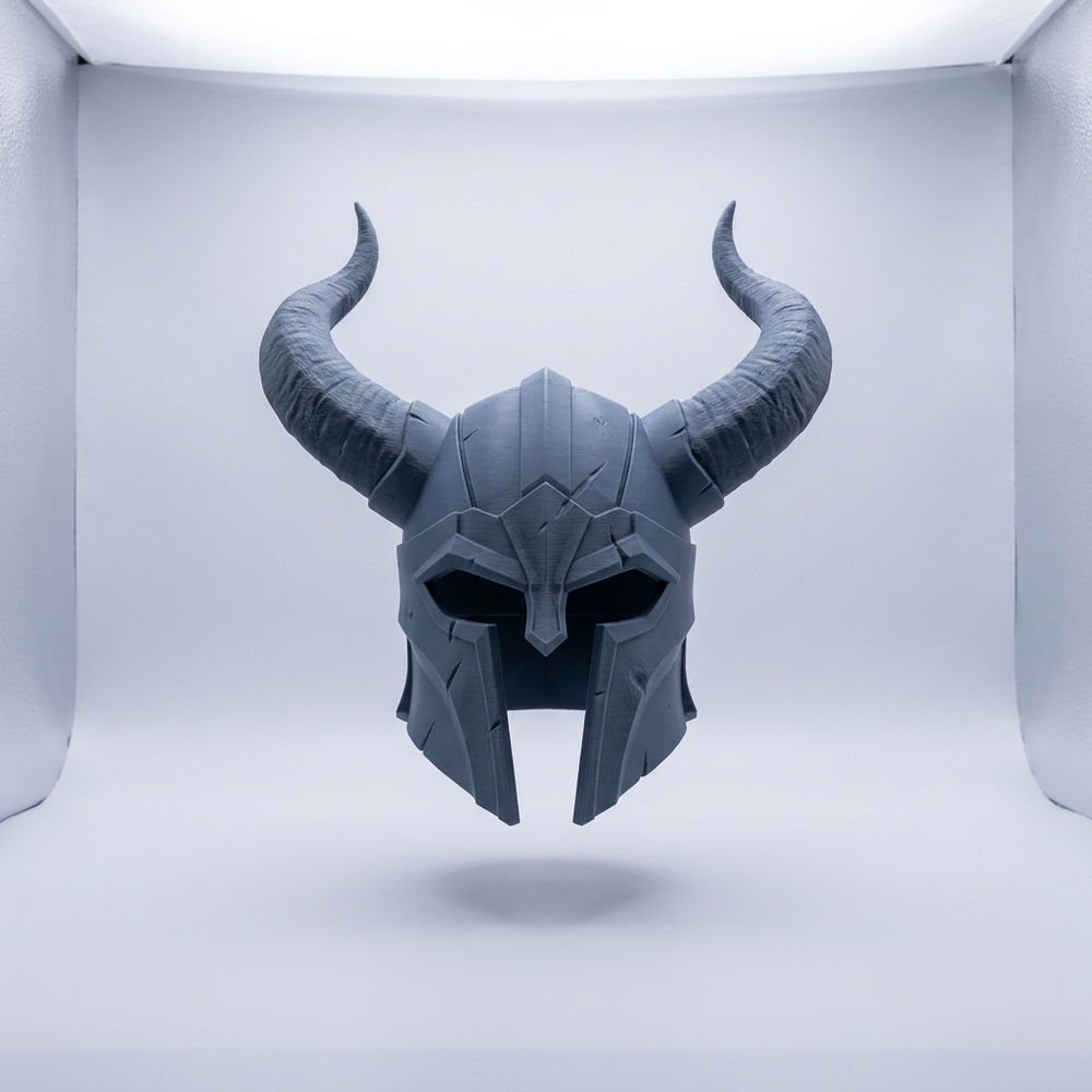 3D printed horned dark fantasy warrior cosplay helmet