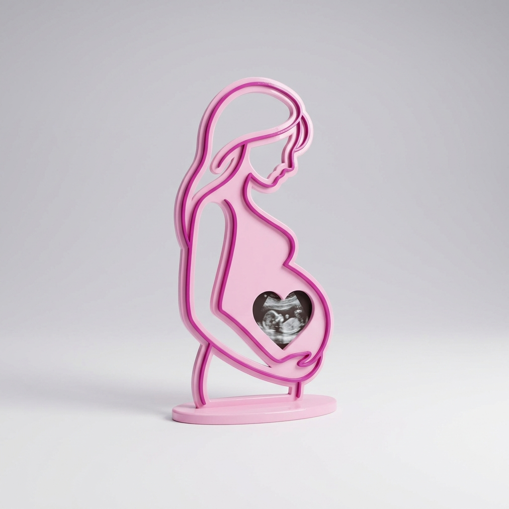 Pink 3D printed line-art pregnant woman ultrasound keepsake