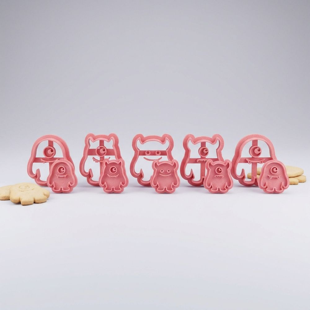 3D printed pink monster cookie cutter set