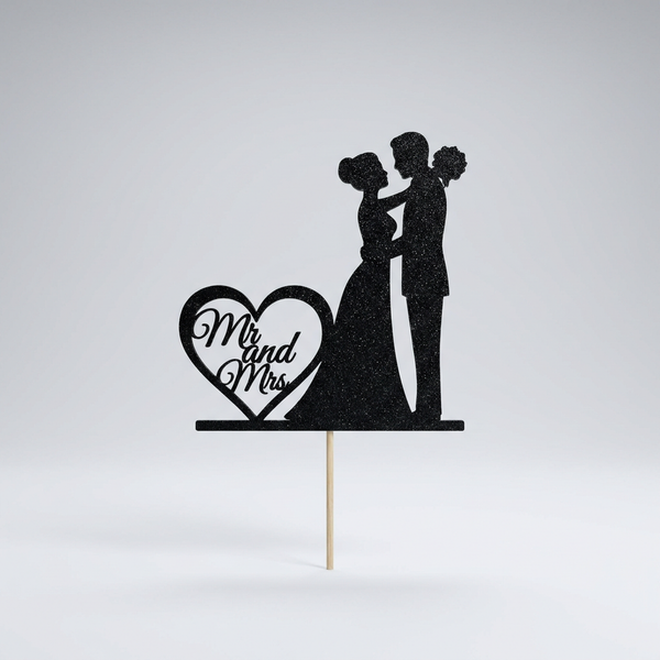 3D printed Mr and Mrs wedding silhouette cake topper