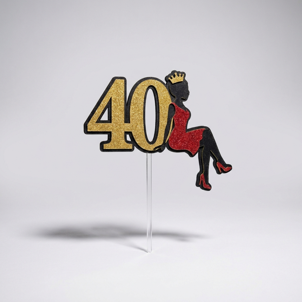 3D printed 40th birthday queen silhouette cake topper