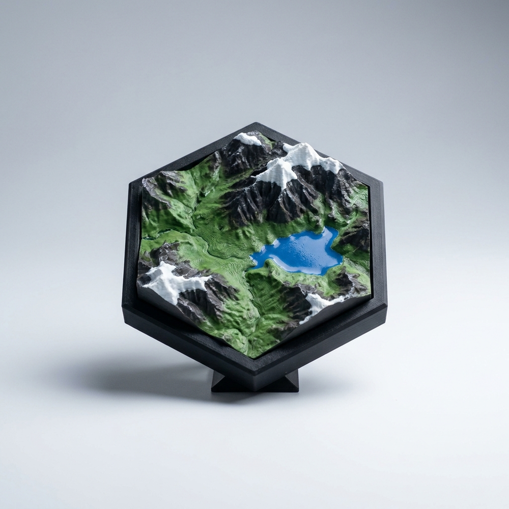 3D printed hexagon terrain relief with lake
