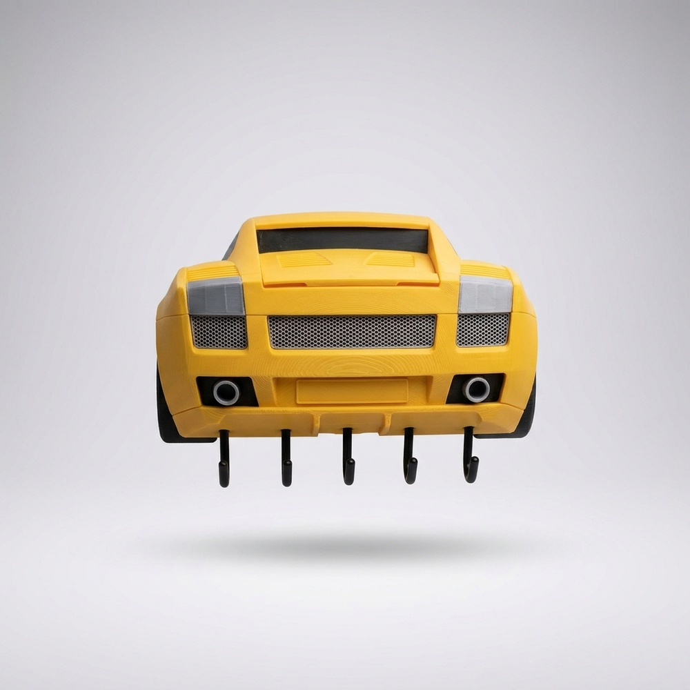 3D printed yellow mid-engine supercar rear key holder