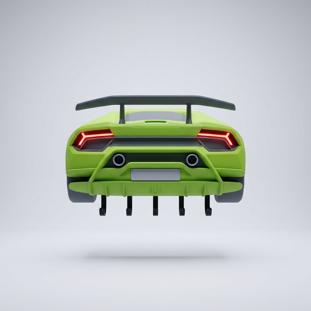 3D printed green track supercar rear wing key holder
