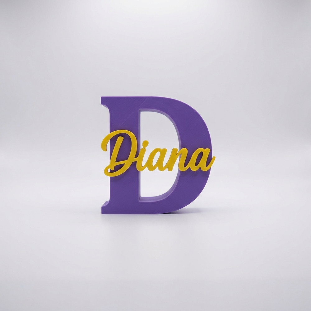 3D printed purple letter D name sign