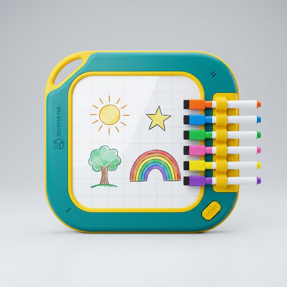 3D printed reusable kids coloring tablet teal yellow