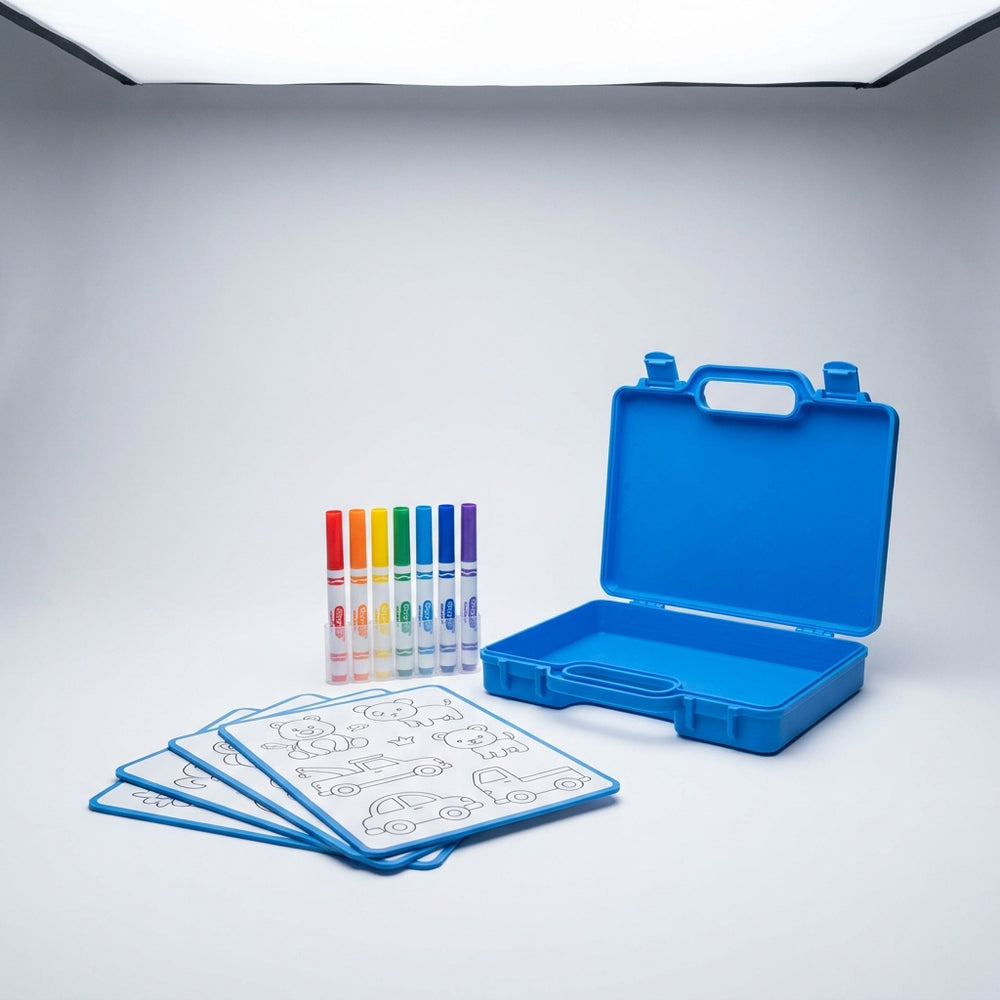 3D printed reusable kids coloring kit blue case with markers