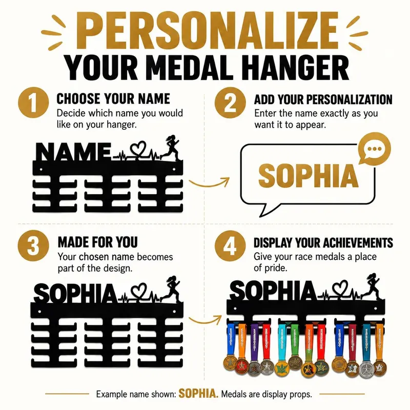 Personalised Running Medal Hanger with Name — photo 3